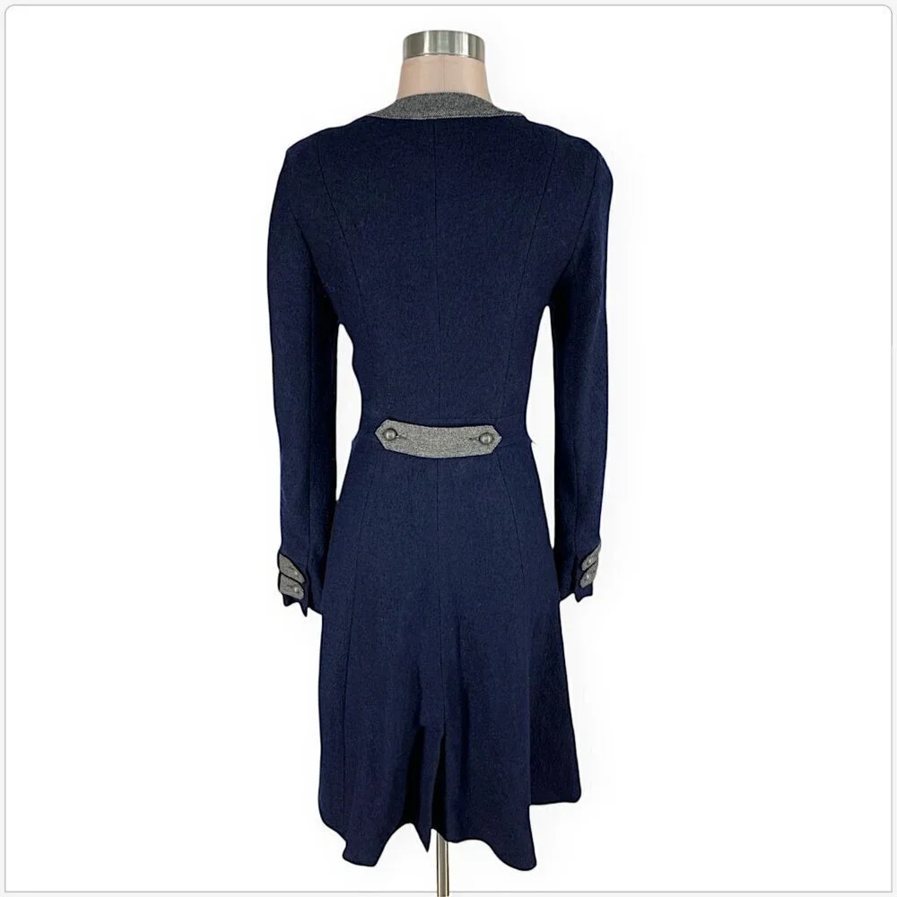 Free People Maxi Military Wool Coat Navy Gray Tweed Button Trim Winter Boho 2 - Picture 4 of 7